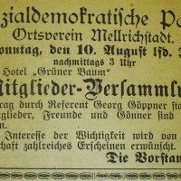 08. August 1919 - erste Erwähnung eines SPD-Ortsvereins in Mellrichstadt